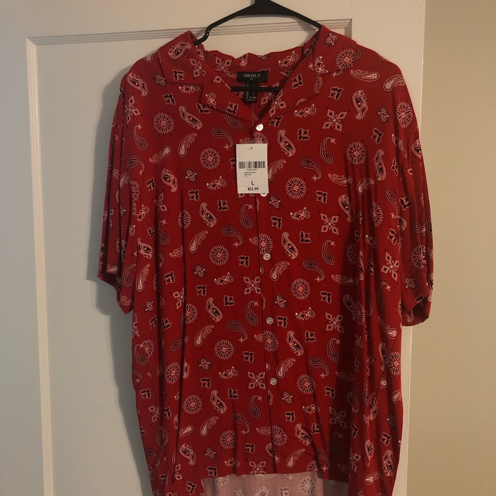 Large Red Forever 21 paisley button up